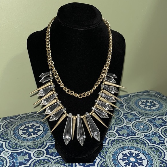 VTG Cookie Lee Gold Tone Necklace with Clear Crystals, Gold Spikes - Picture 2 of 9